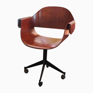 Fauteuil Pivotant Mid-Century en Contreplaqué Courbé par Carlo Ratti, Italie, 1950s