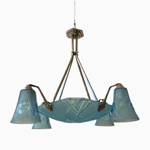 Lampada a sospensione Art Déco blu di Degué, anni '30
