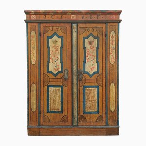Antiker Kleiderschrank mit bemalten Blumen, 1766