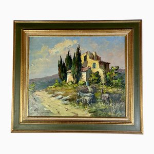 Georges Car, Provençal Scene, 1920s-1940s, Oil Painting on Panel, Framed