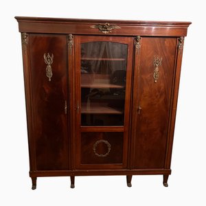 Large Empire Style Armoire in Mahogany and Gilded Bronze, France, Late 19th Century