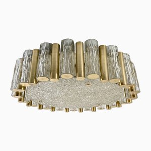 Brass and Ice Glass Ceiling Lamp from Kaiser-Leuchten, 1960s
