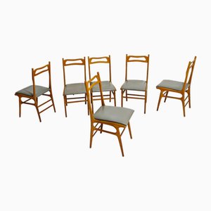 Vintage Beech Chairs with Skai Seat, 1950s, Set of 6