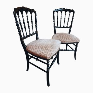 Set di Sedie Napoleone III antiche in legno ebanizzato con sedile imbottito