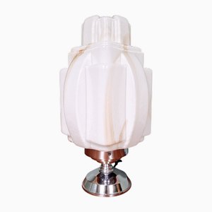 Lampe de Bureau Gratte-ciel Art Déco en Opaline Veinée, 1930s
