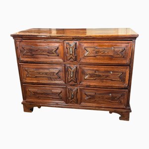 Commode à Tiroirs en Noyer avec Marqueterie, Italie, 18ème Siècle