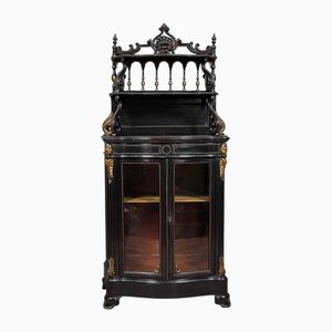 Vitrine Boulle Courbée en Bois Noirci et Doré, 1850