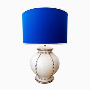 Earthenware Lamp with Blue Lampshade from Longwy, 1970s