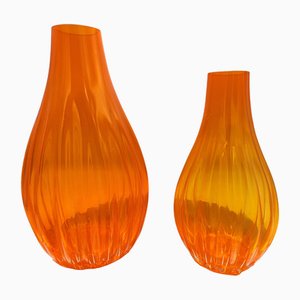 Orangefarbene Vintage Murano Vase, 1970er, 2er Set