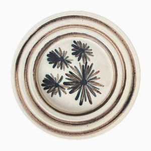 Mid-Century Modern Danish Studio Pottery Wall Plate with Flower Design from Mit Stoneware, 1960s