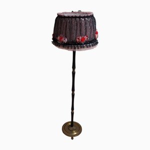 Lámpara de pie vintage con base de latón y madera de haya negra de Lamplove