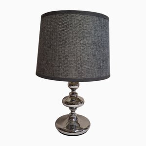 Vintage Table Lamp with Silver-Colored Metal Base and Gray Fabric Shade, 1970s