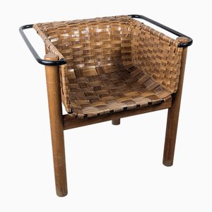 Silla de castaño trenzada hecha a mano, años 80
