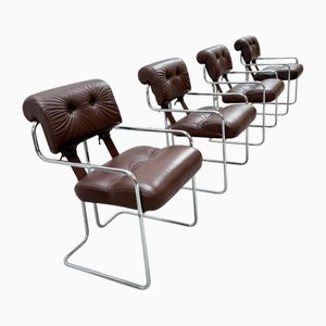 Tucroma Chairs in Brown Leather and Chrome by Guido Faleschini for I4 Mariani, Italy, 1970s, Set of 4