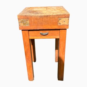 Vintage French Butcher's Block Table in Wood, 1940s