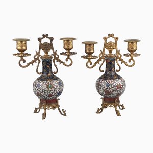 Candelabros japoneses Meiji de bronce dorado, década de 1890. Juego de 2