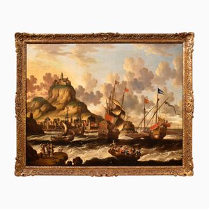 Peter Van Der Velde, Marina mit Booten, 1690, Öl auf Leinwand, Gerahmt
