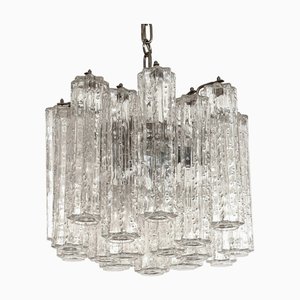 Lustre Mid-Century en Verre Murano avec 24 Tubes en Verre, Italie, 1960s