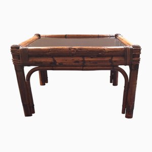 Mesa de centro de bambú y vidrio ahumado, años 60
