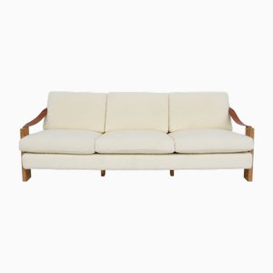 French Sofa in Open-Pore Beech and Leather by Pierre Chapo, 1968