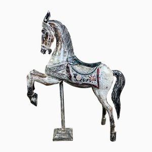 Carved and Patinated Wooden Carousel Horse, 1990s