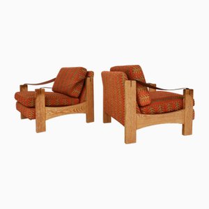 Set of Vintage French Chairs in Open-Pore Beech and Leather by Pierre Chapo, 1968