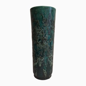 Grüne glasierte deutsche Keramikvase, 1970er