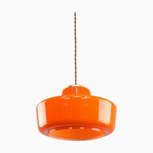 Lampada Mid-Century moderna in vetro arancione e ottone, Italia