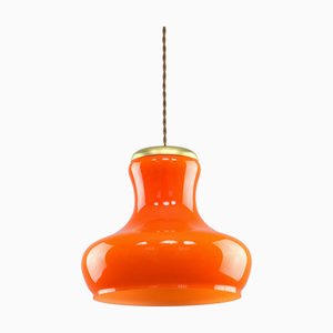 Lampe à Suspension Mid-Century Moderne en Verre et Laiton Orange, Italie