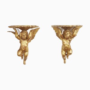 Gilded Shelves with Putti, 1800s, Set of 2