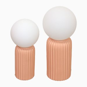 Vintage Italian Ceramic Table Lamps in Salmon Ceramic and Opaline, Set of 2