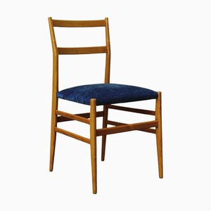Sedia modello 646 Leggera in legno e tessuto blu di Gio Ponti, Italia, anni '60