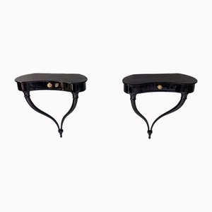 Black Wall-Mounted Console Tables attributed to Guglielmo Ulrich, 1950s, Set of 2
