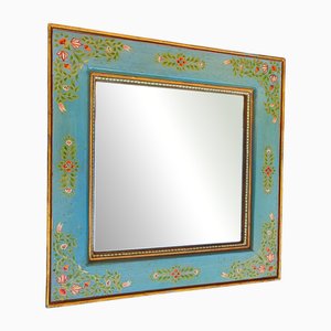 Art Deco Wooden Mirror with Painted Flowers, 1930s