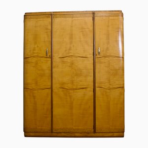 Vintage Art Deco Birch and Walnut Wardrobe, 1930s