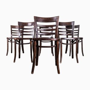 Sillas de comedor de madera curvada de roble oscuro, años 60. Juego de 6