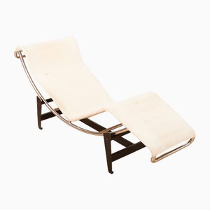 Chaise longue vintage con struttura in tubolare d'acciaio cromato, anni '40