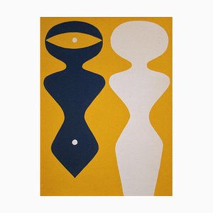 Jean Arp, Deux Figures Sur Fond Jaune, 1962, Original Woodcut