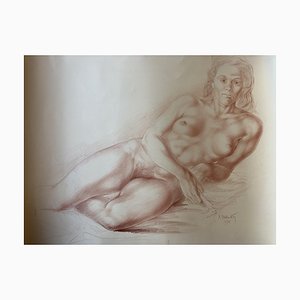 Marc Dautry, Reclining Nude, 1975, Large Drawing