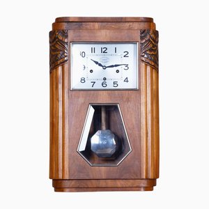 Art Deco Wall Clock in Walnut attributed to Angelus, France, 1930s