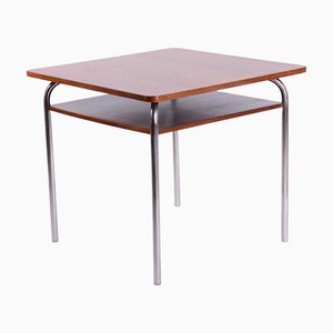 Mesa Bauhaus de roble y cromo atribuida a Vichr a Spol, checa, años 40