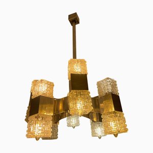 Lustre à 16 Lampes en Verre et Chrome attribué à Gaetano Sciolari, Italie, 1960s