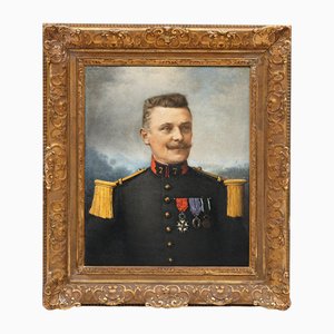 Portrait of a Decorated Gentleman with Icy Blue Eyes, Oil on Canvas, Framed