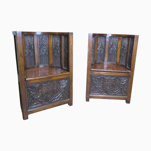 Arts and Crafts Carved Barrel Back Chairs, 1860s, Set of 2