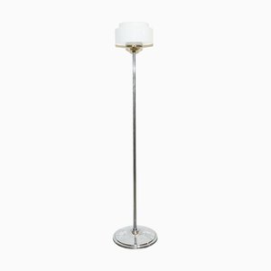 Art Deco Floor Lamp with White Glass Shade, 1930s