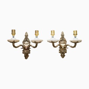 Alabaster & Brass Twin Wall Lights, 1960s, Set of 2