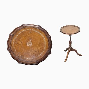 Support Latéral Vintage en Cuir Marron Doré sur Pieds Tripodes