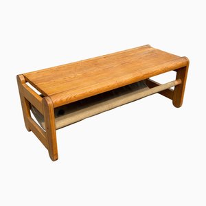 Scandinavian Pine Bench with Canvas Storage, 1970s