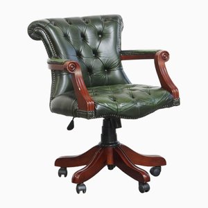 Englischer Chesterfield Schreibtischstuhl aus Rindsleder in Grün