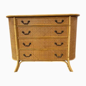 Commode Ovale en Bambou et Rotin avec 4 Tiroirs